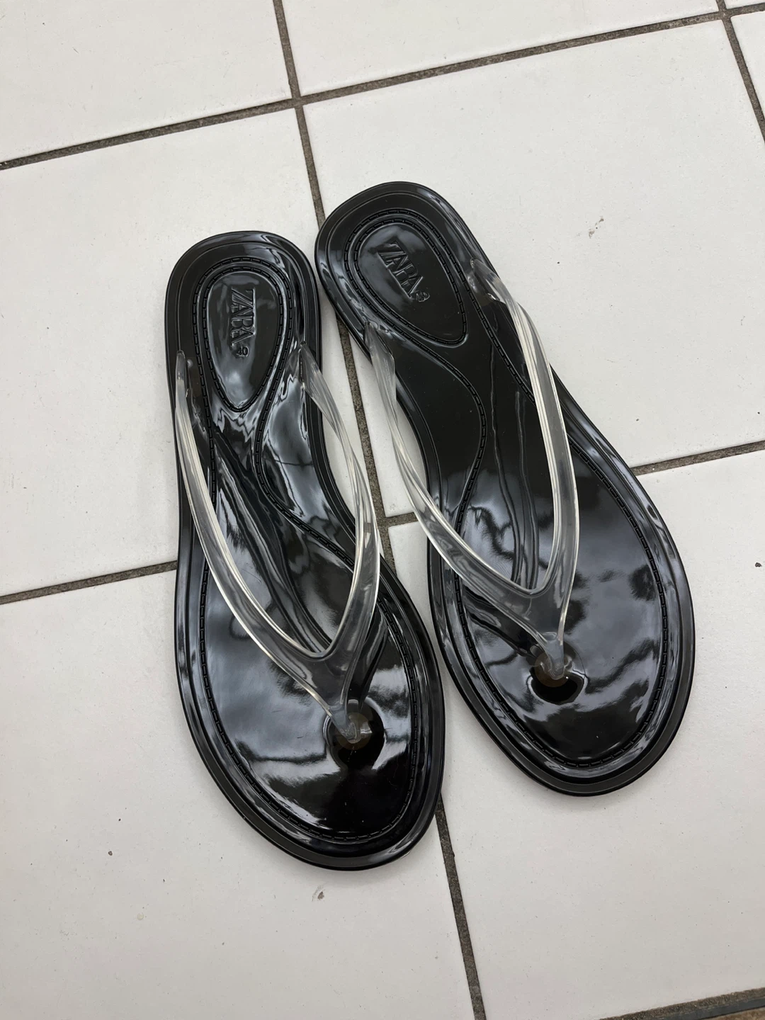 Zara Black Clear Strap Flip Flops