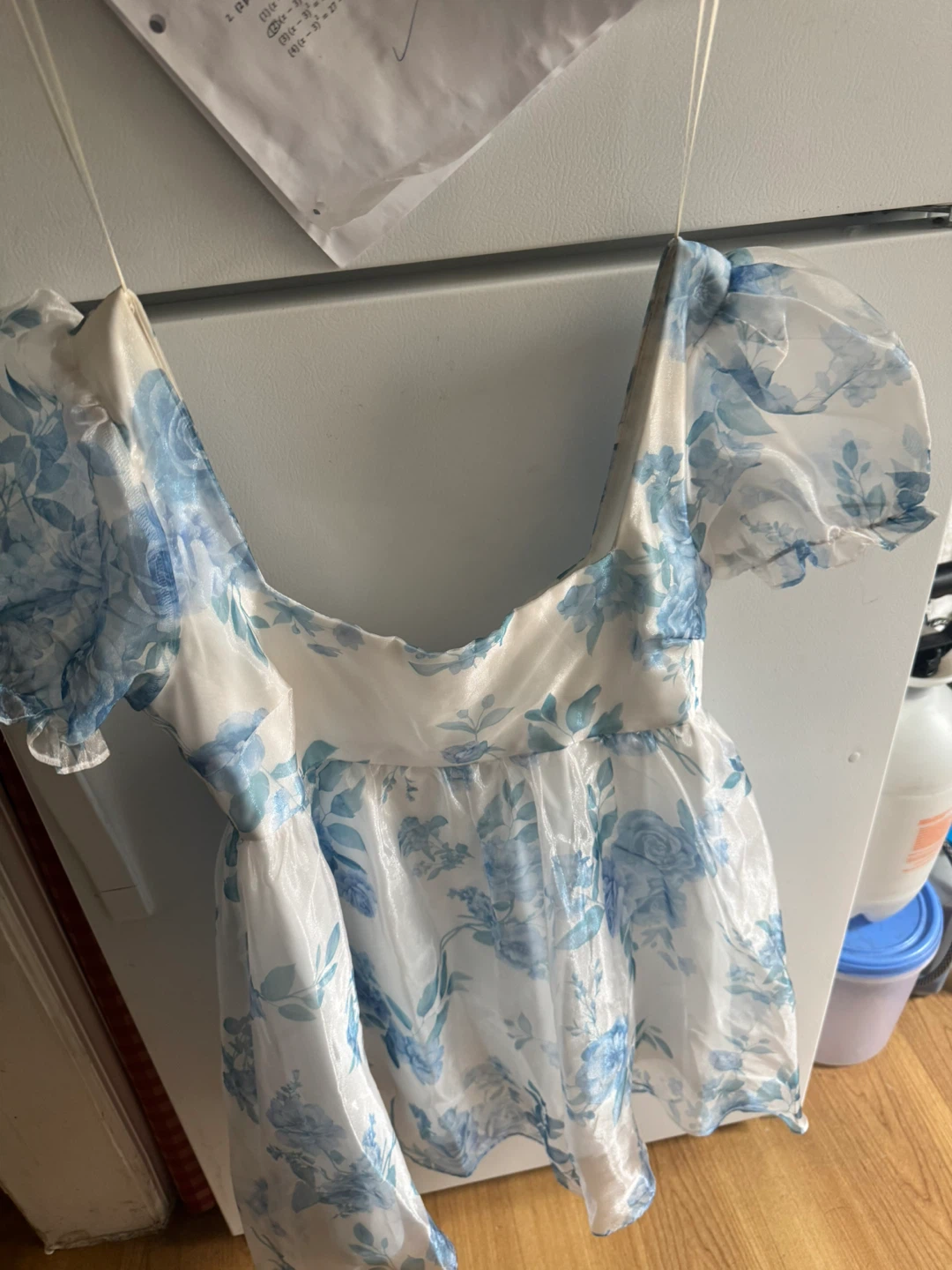 Blue Floral Puff Sleeve Mini Dress