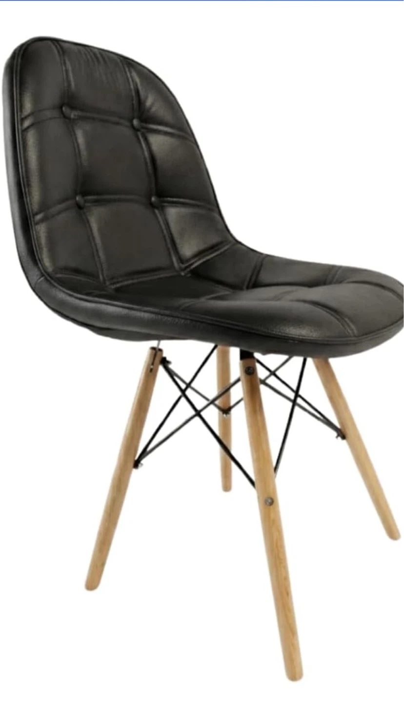 Black Upholstered Dining Chair with Wood Legs - photo 2