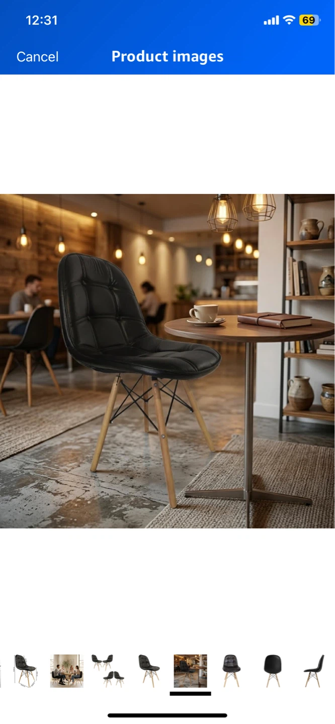 Black Upholstered Dining Chair with Wood Legs