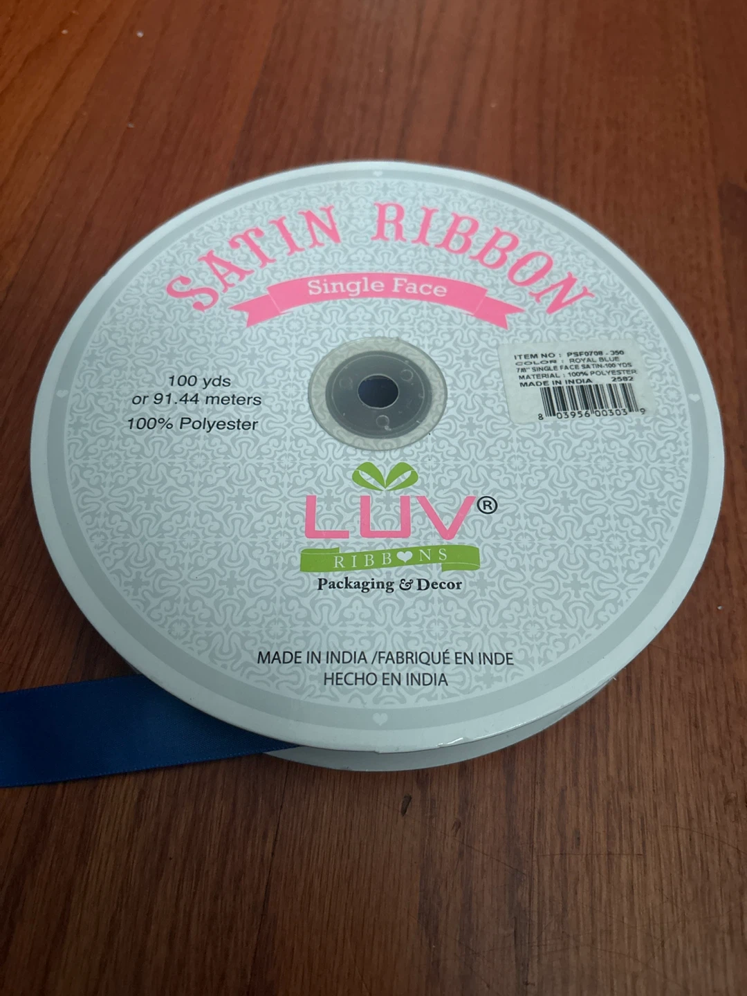 LUV Ribbons Single Face Satin Ribbon - Royal Blue