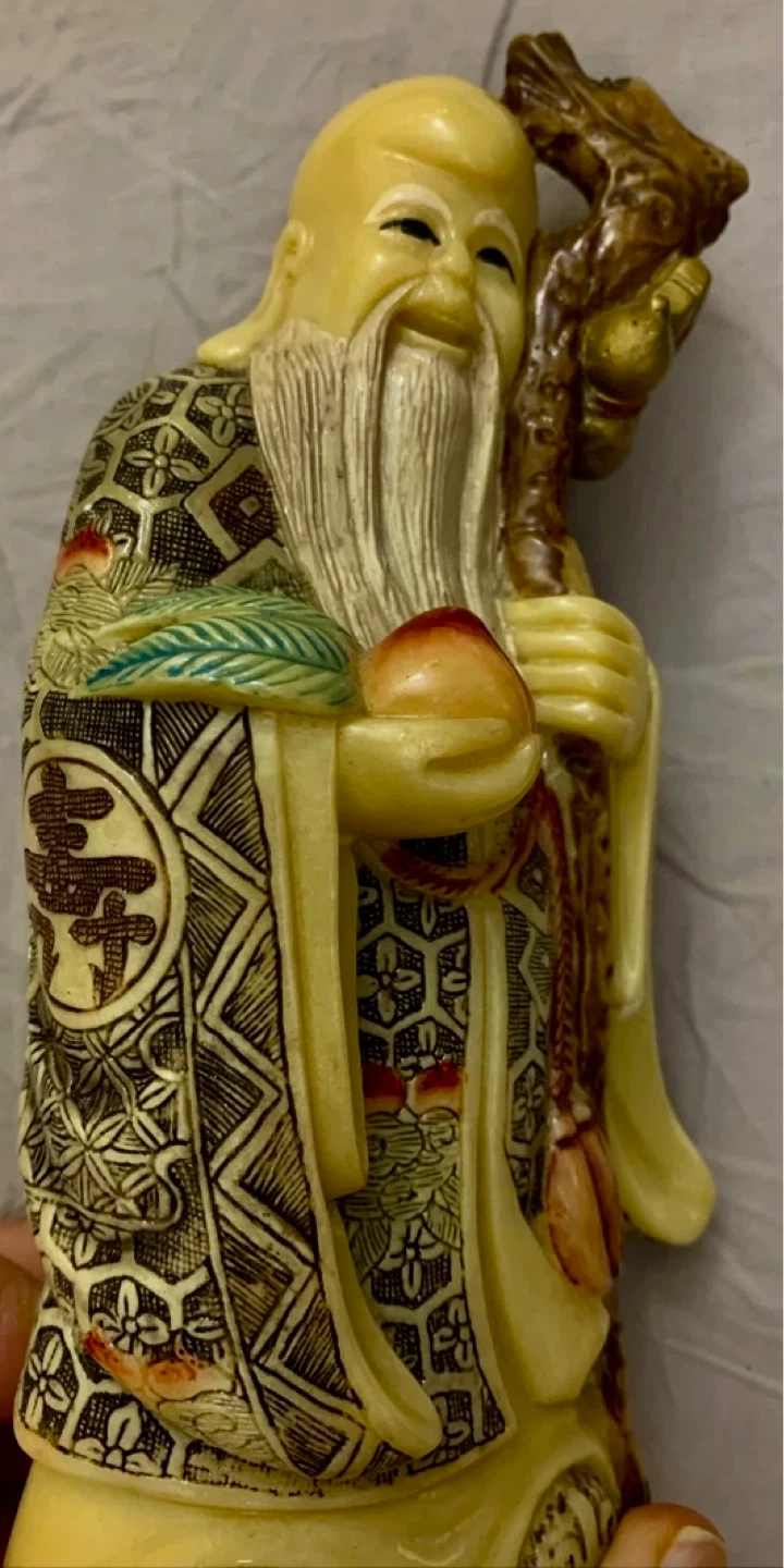 Figurine of an elder holding a peach and staff - photo 2
