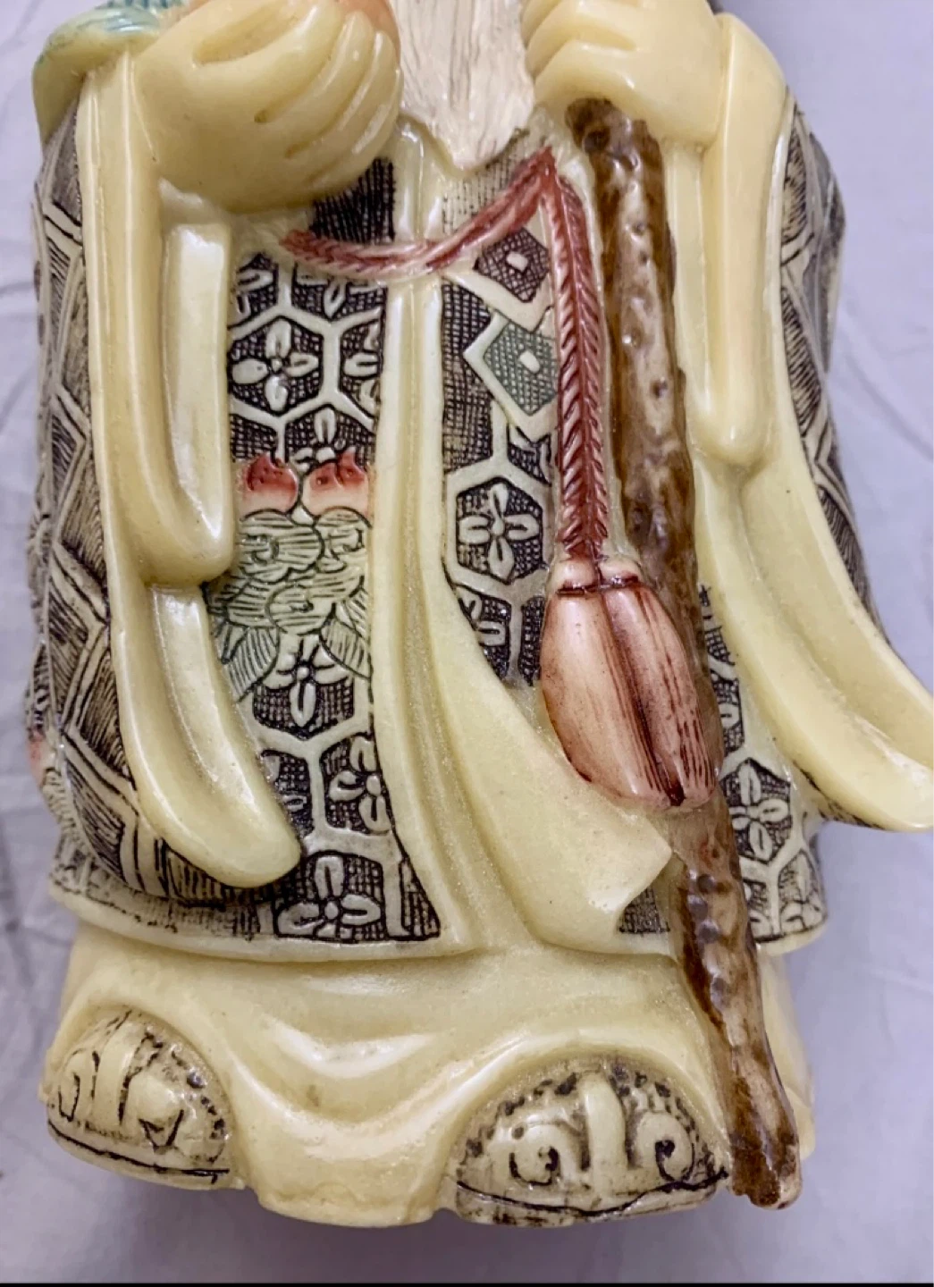 Figurine of an elder holding a peach and staff - photo 5