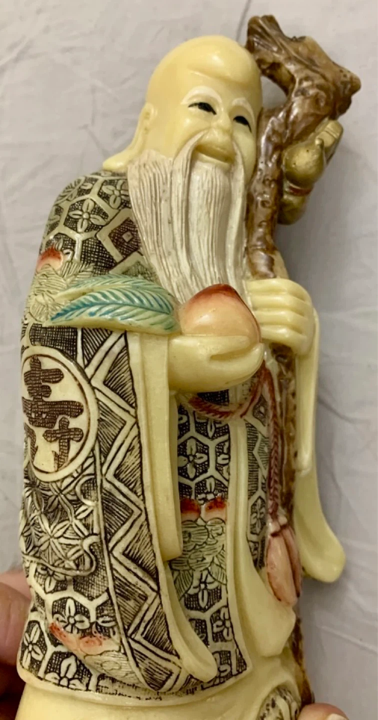 Figurine of an elder holding a peach and staff - photo 3