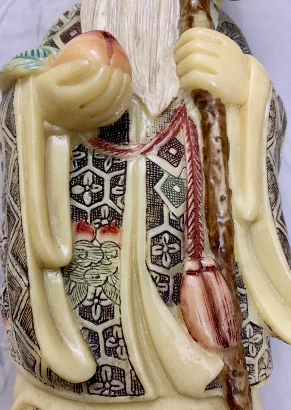 Figurine of an elder holding a peach and staff - photo 4