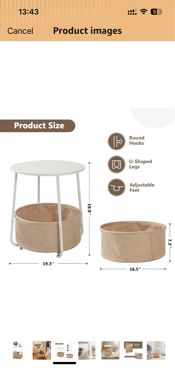 White Round Side Table with Storage Basket - photo 3