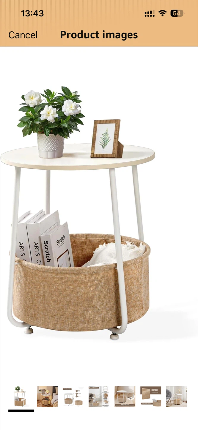 White Round Side Table with Storage Basket