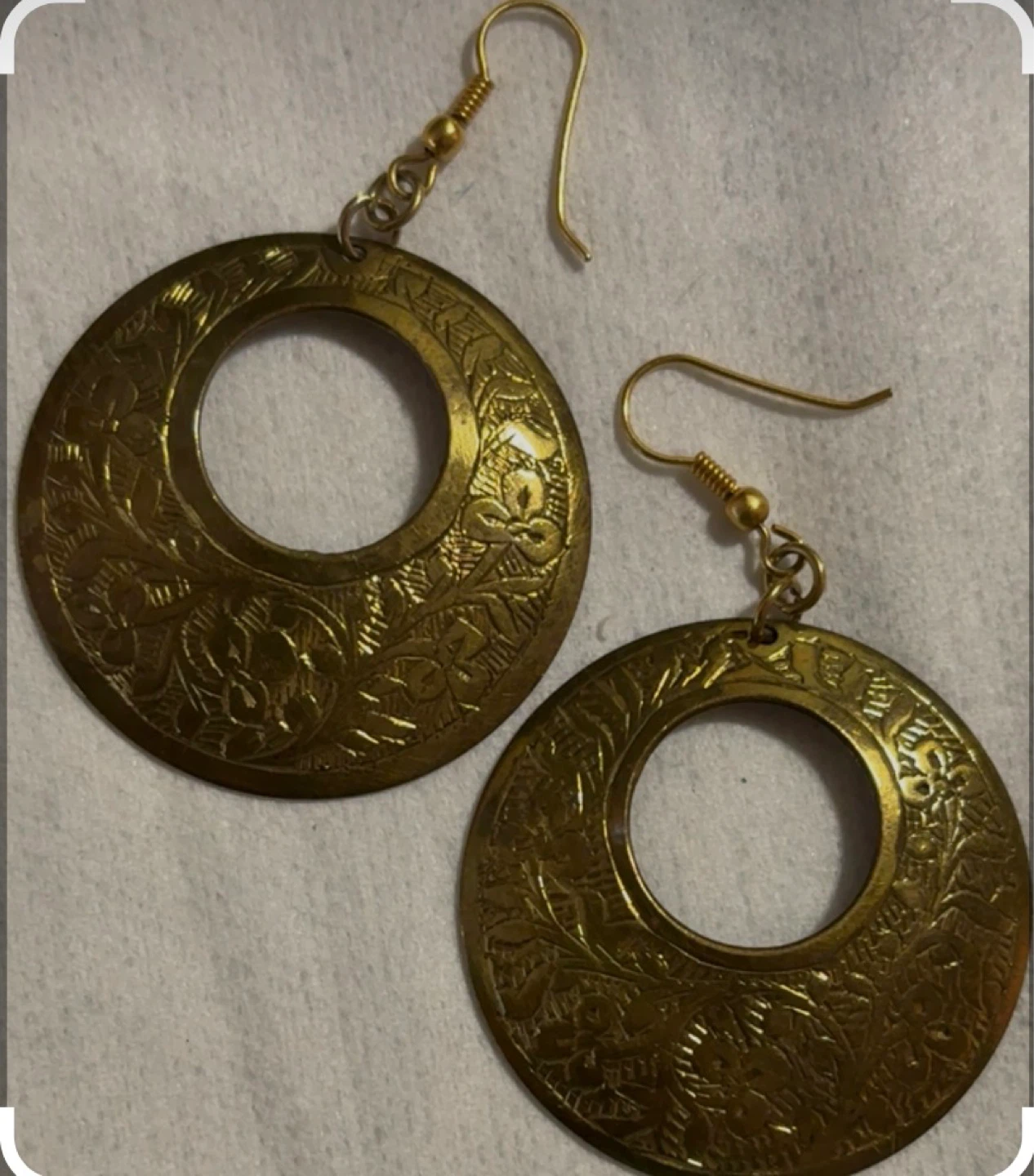 Vintage brass Etched Round Earrings ⚽ - photo 2