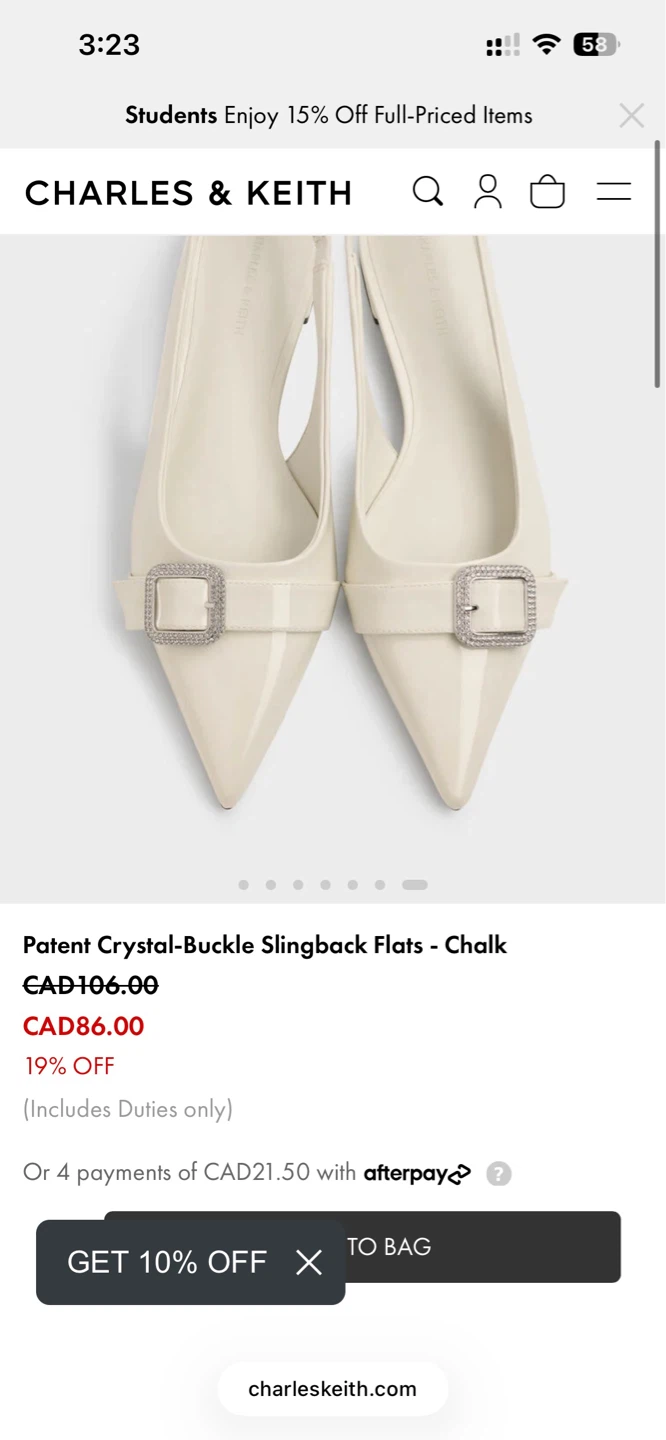 Charles & Keith Patent Crystal-Buckle Slingback Flats - photo 2