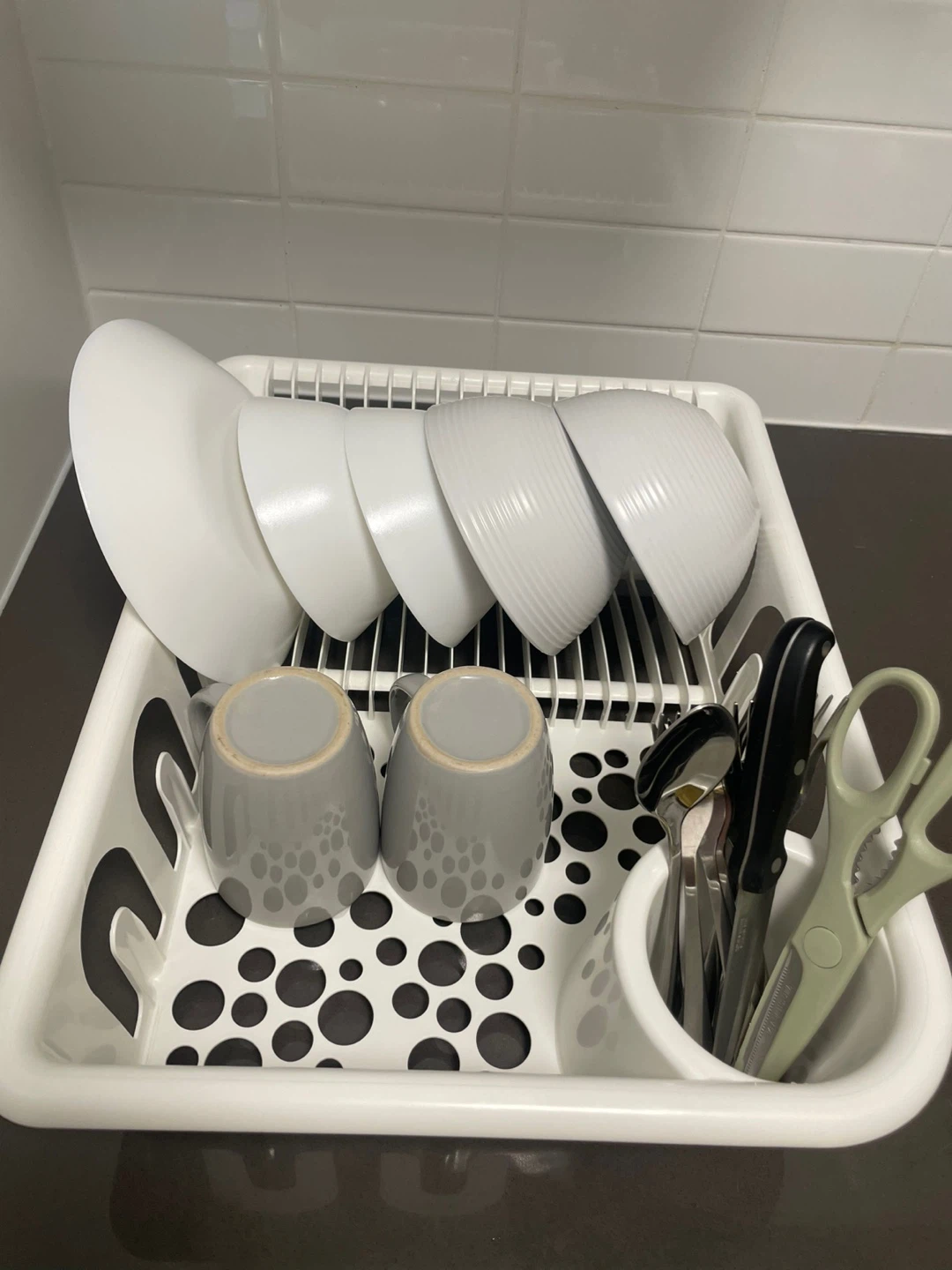 cup, dishes, scissor, etc