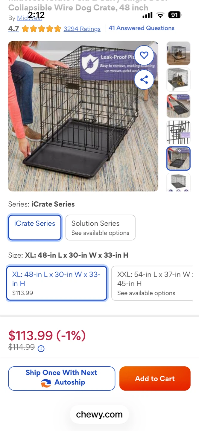 XL dog crate