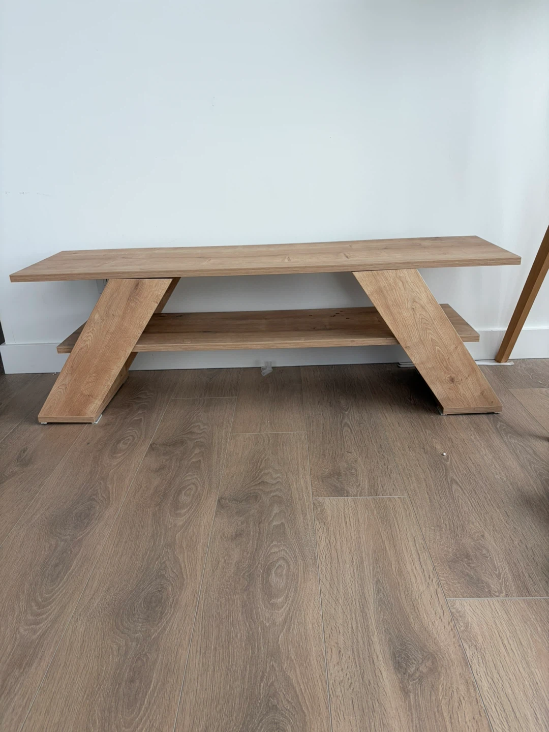 Oak Finish TV Stand with Two Shelves