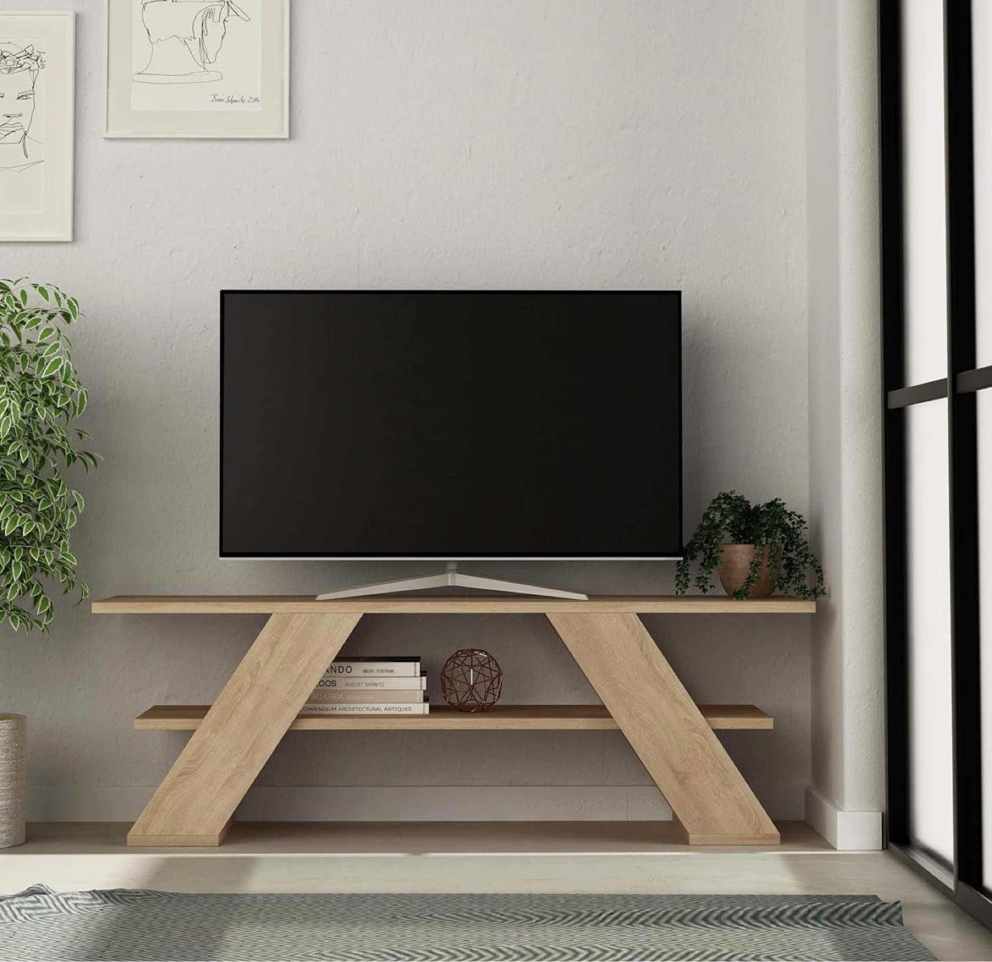Oak Finish TV Stand with Two Shelves - photo 3