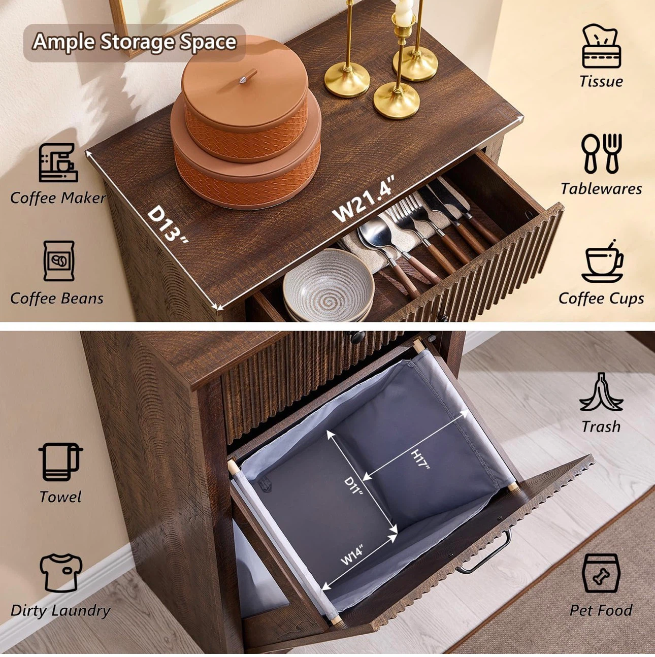 Rustic Wood Laundry Hamper with Drawer - photo 2