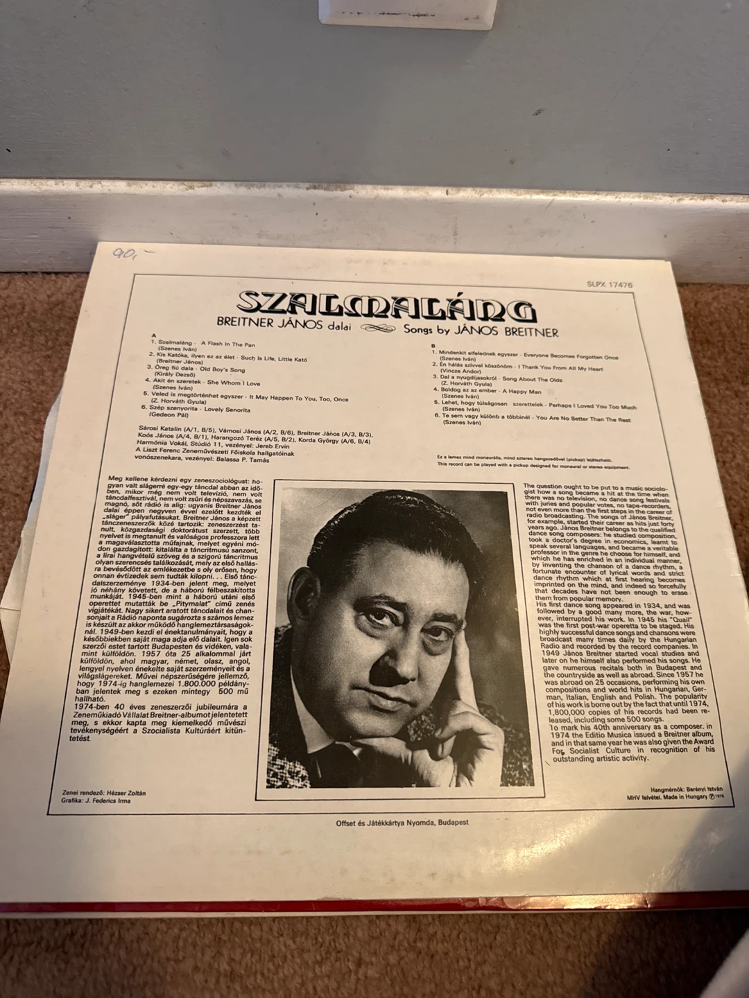 Breitner János dalai Songs by János Breitner Vinyl Record ⚽️ - photo 2