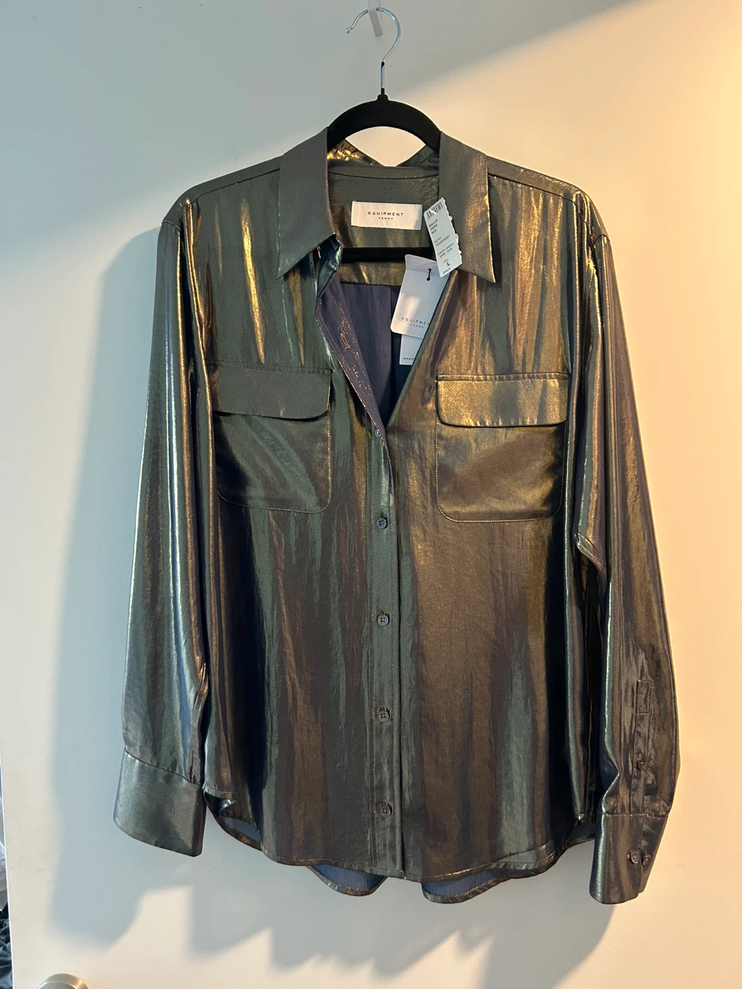 EQUIPMENT Femme Metallic Button-Up Shirt - Gold Size L