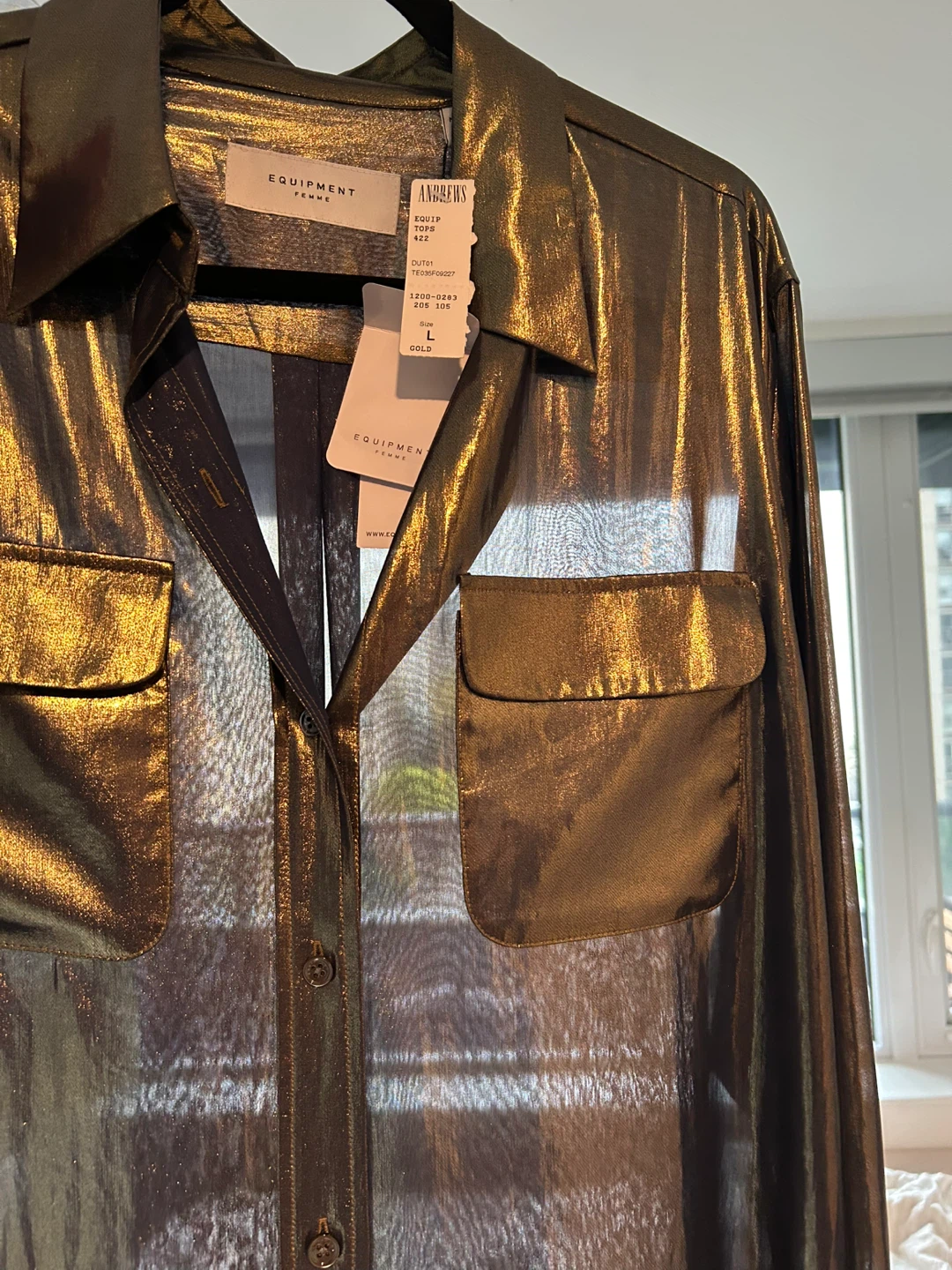 EQUIPMENT Femme Metallic Button-Up Shirt - Gold Size L - photo 2