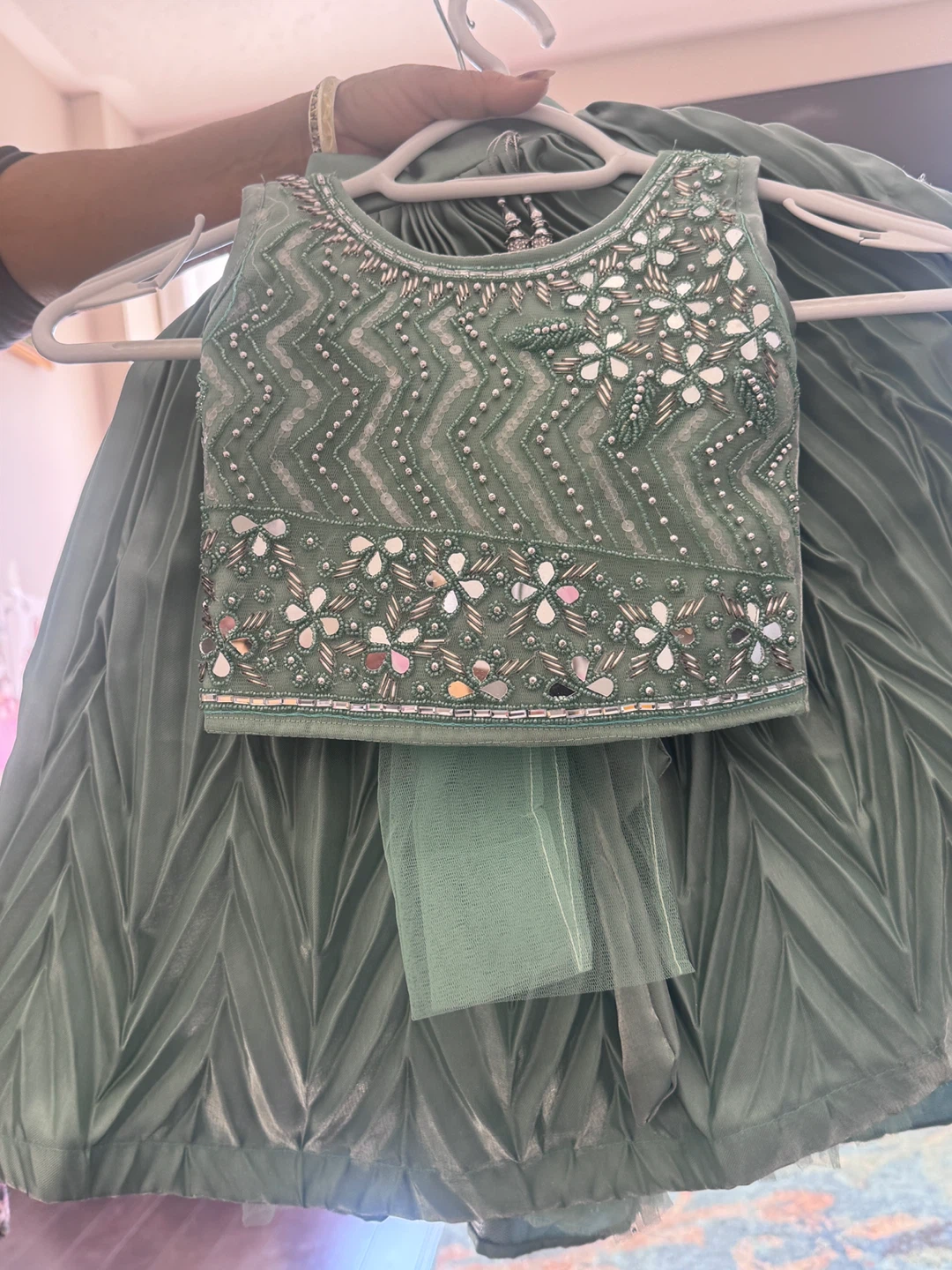⚽ Girls' Embellished Lehenga Choli Set - Teal Green - photo 2