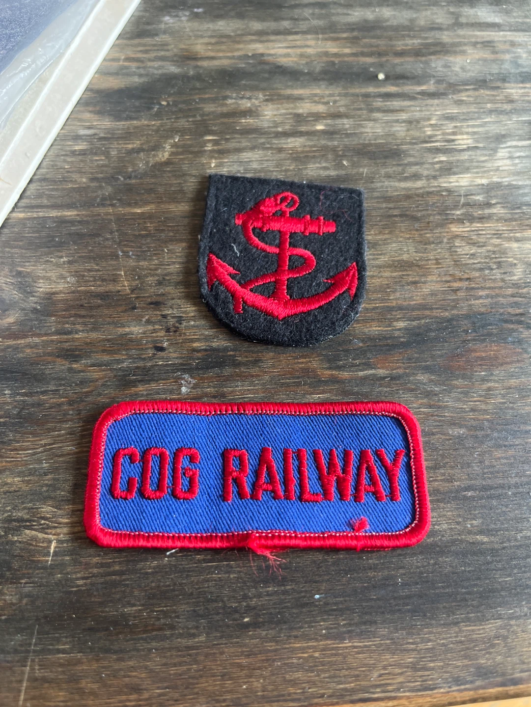 2x Embroidered Patches: Anchor & Cog Railway