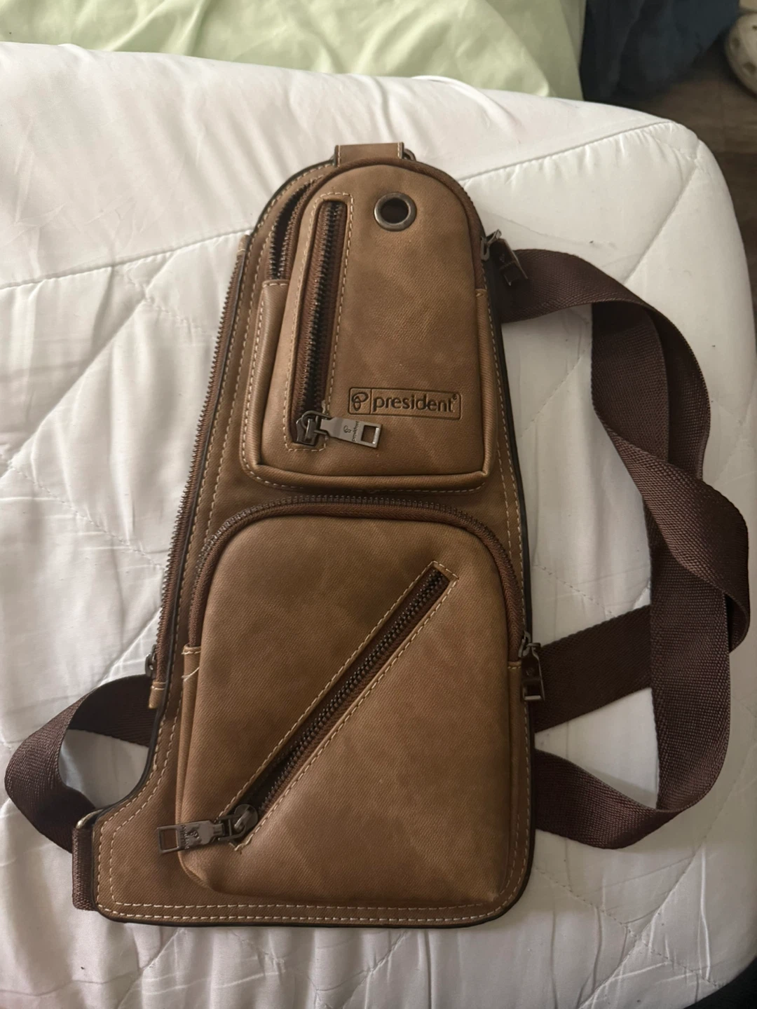 President Brown Faux Leather Sling Bag