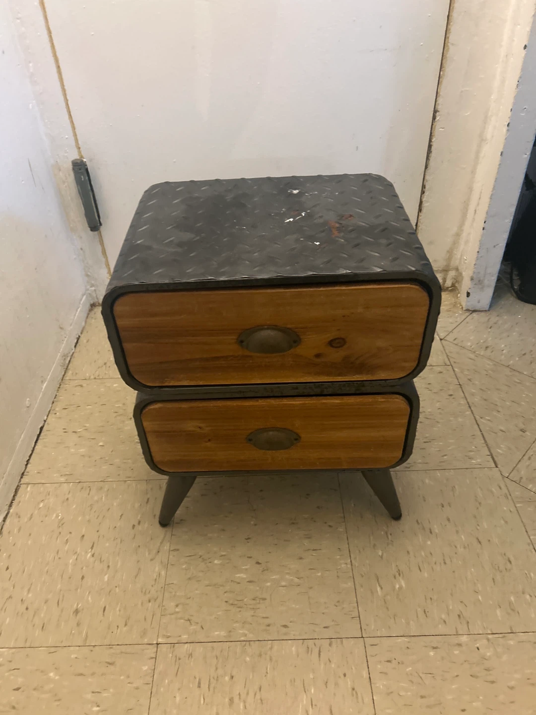 Industrial Style Two-Drawer Nightstand Table