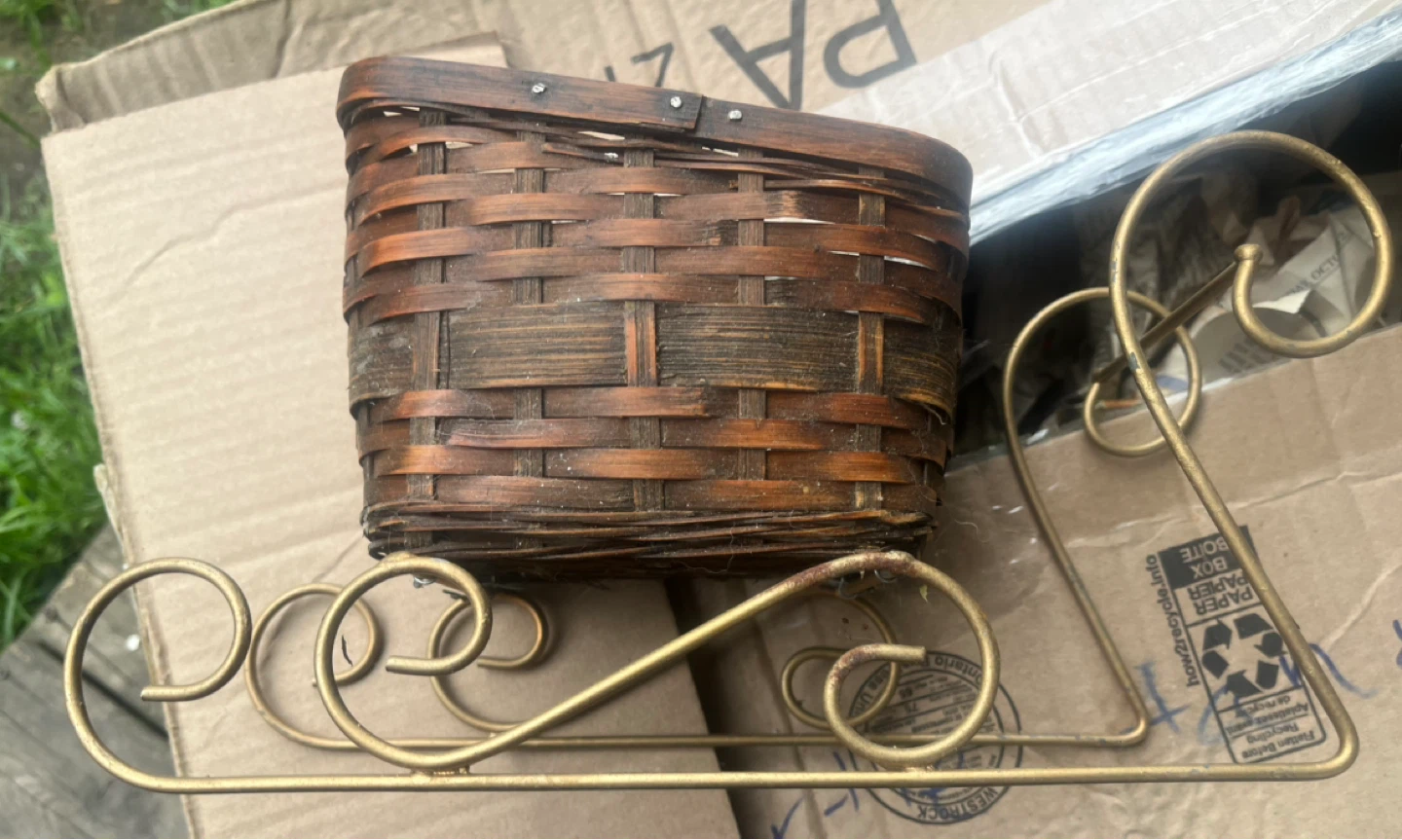 Vintage Wicker Basket with Metal Stand