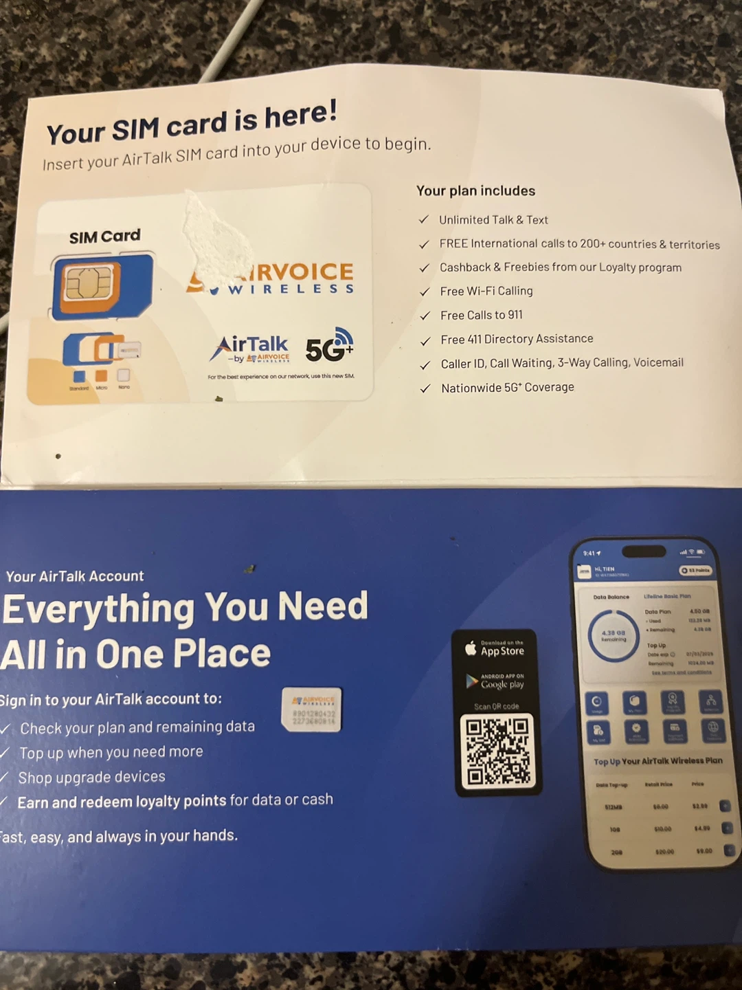 AirTalk Wireless SIM Card with 5G+ Coverage