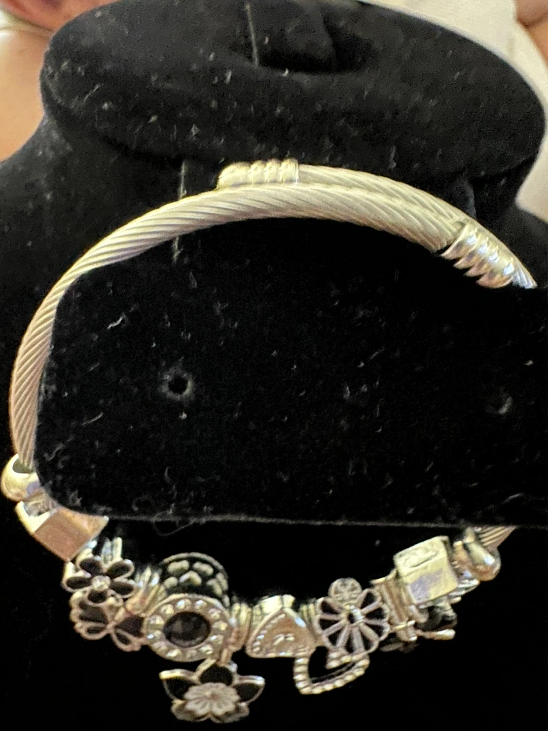 Charm Bangle Bracelet with Hearts and Flowers - photo 3