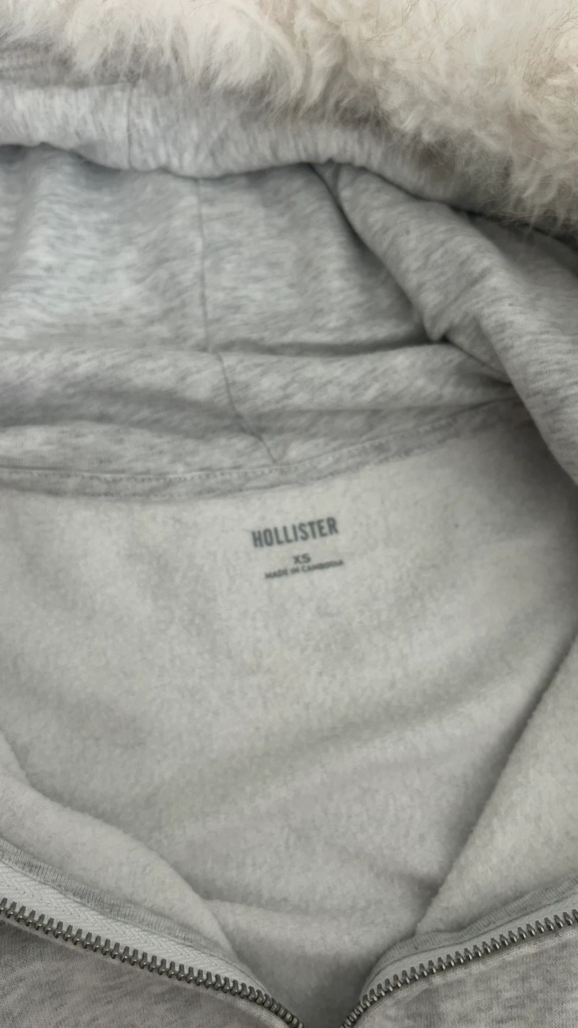 Hollister Grey Hoodie with Faux Fur Trim - Size XS