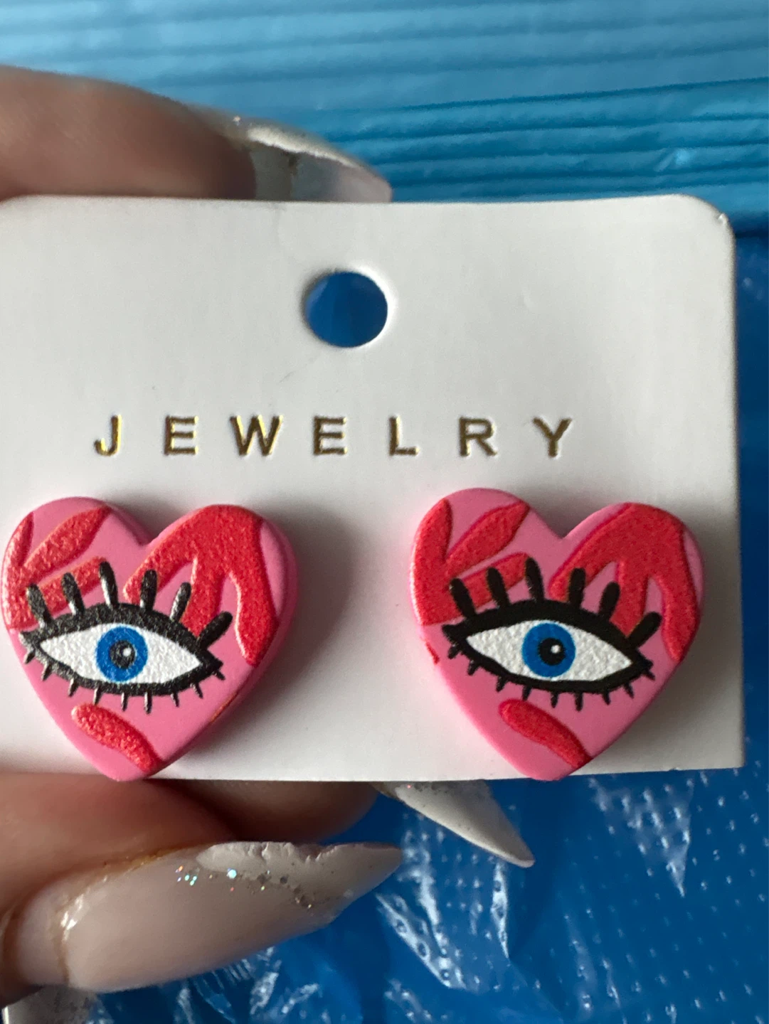 ⚽️ Pink Heart Evil Eye Earrings NEW - photo 4