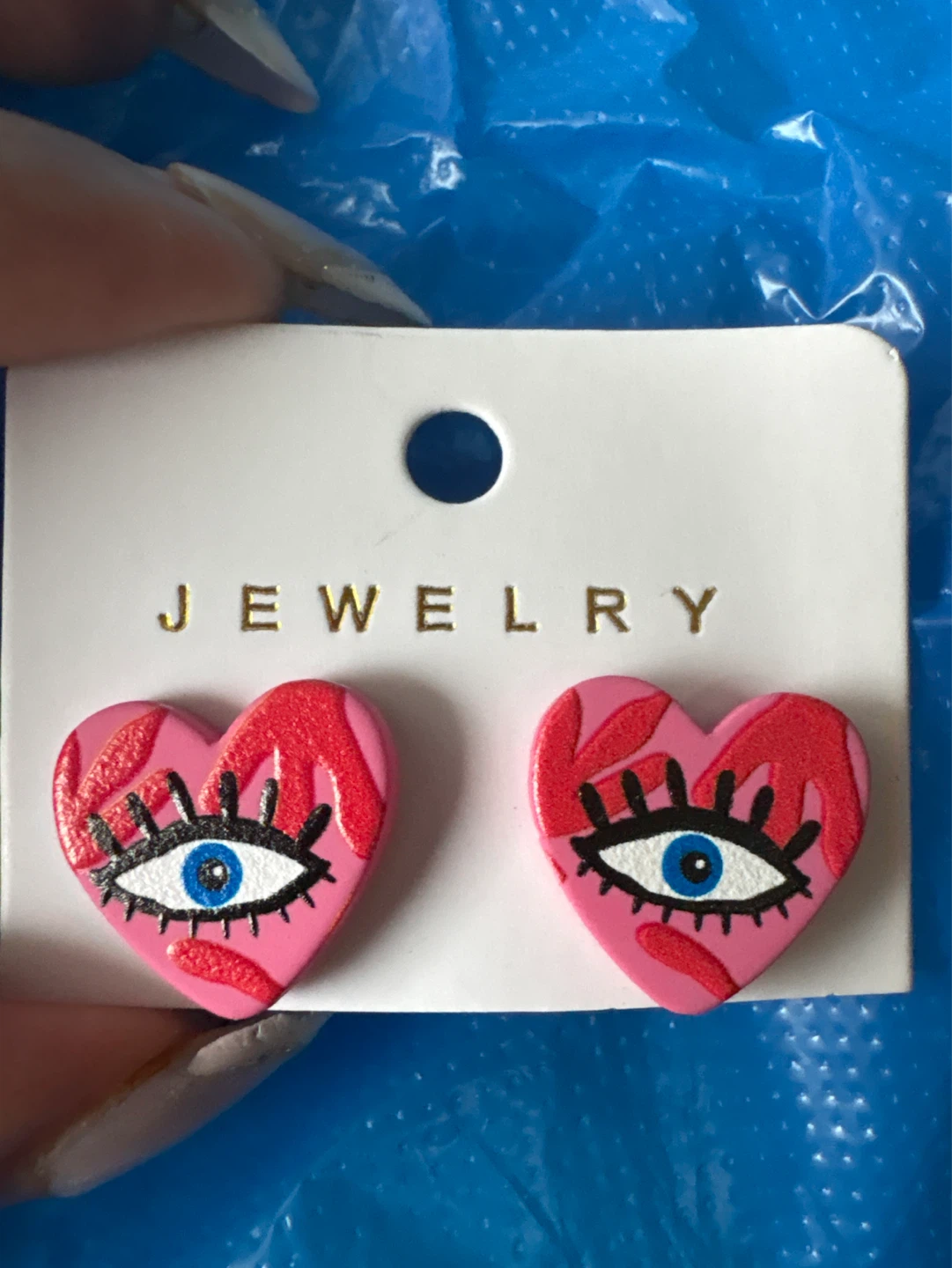 ⚽️ Pink Heart Evil Eye Earrings NEW - photo 3