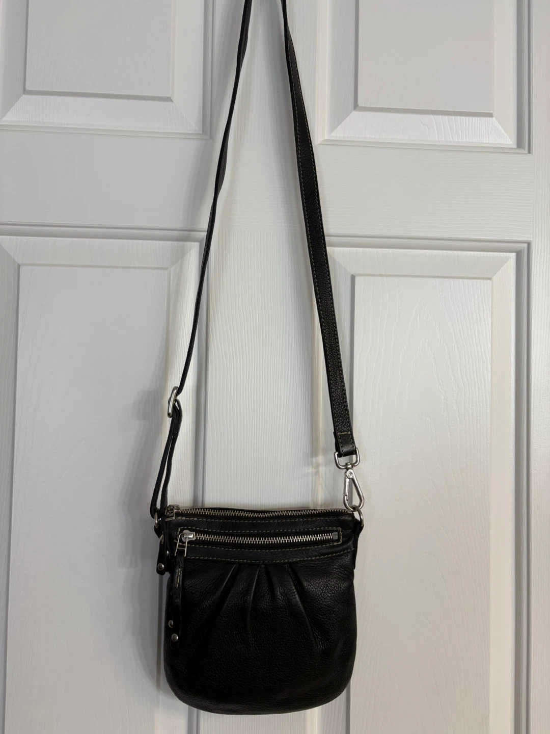 Roots Black Leather Mini Crossbody Bag