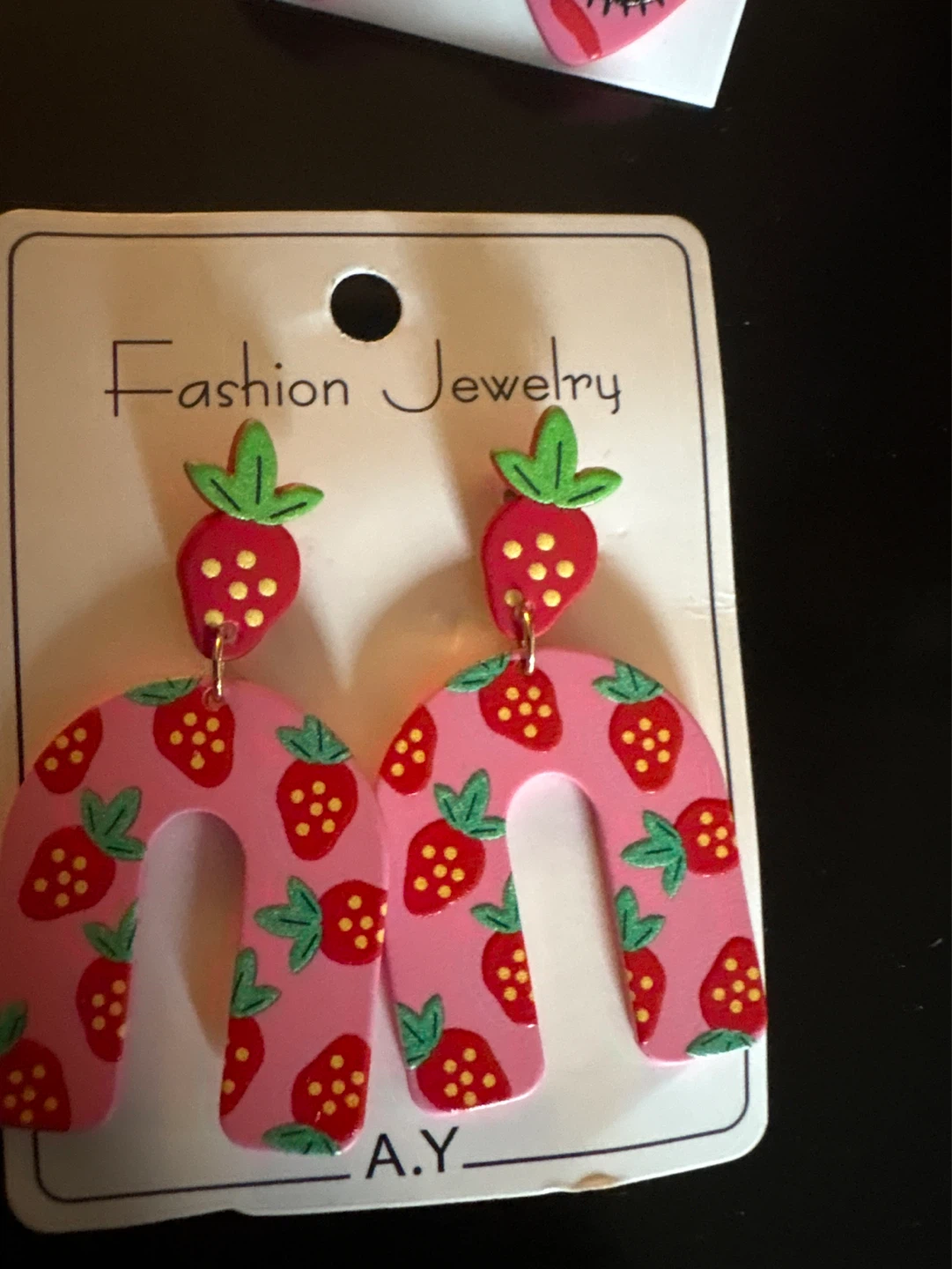 ⚽️ Pink Strawberry Arch Dangle Earrings