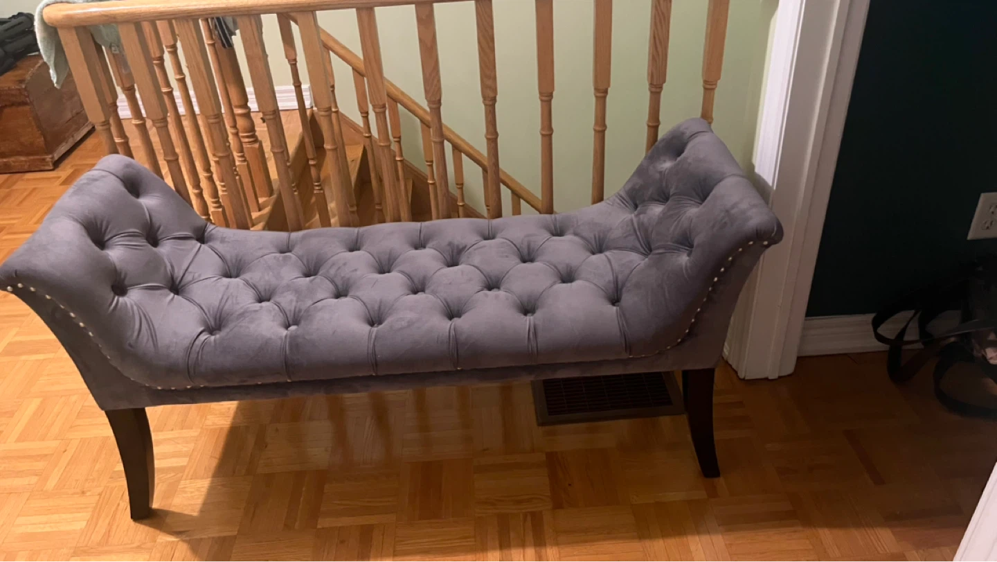 Grey Tufted Velvet Bench - photo 3