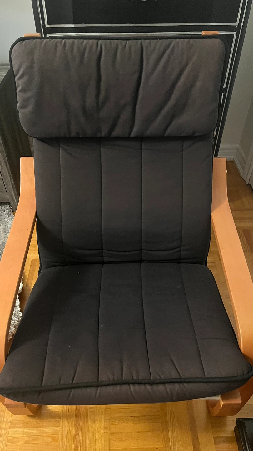 Wooden Lounge Chair with Black Cushions