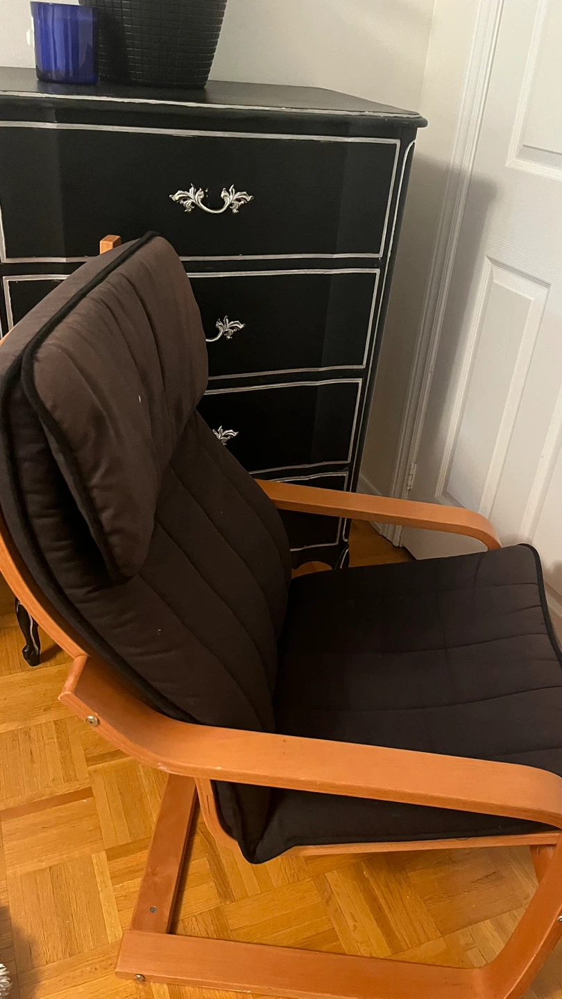 Wooden Lounge Chair with Black Cushions - photo 2