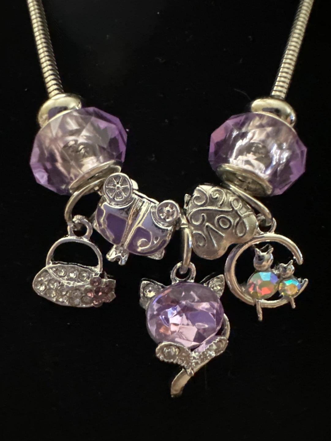 Charm Bracelet with Red Rose, Lips, and Nail Polish Charms