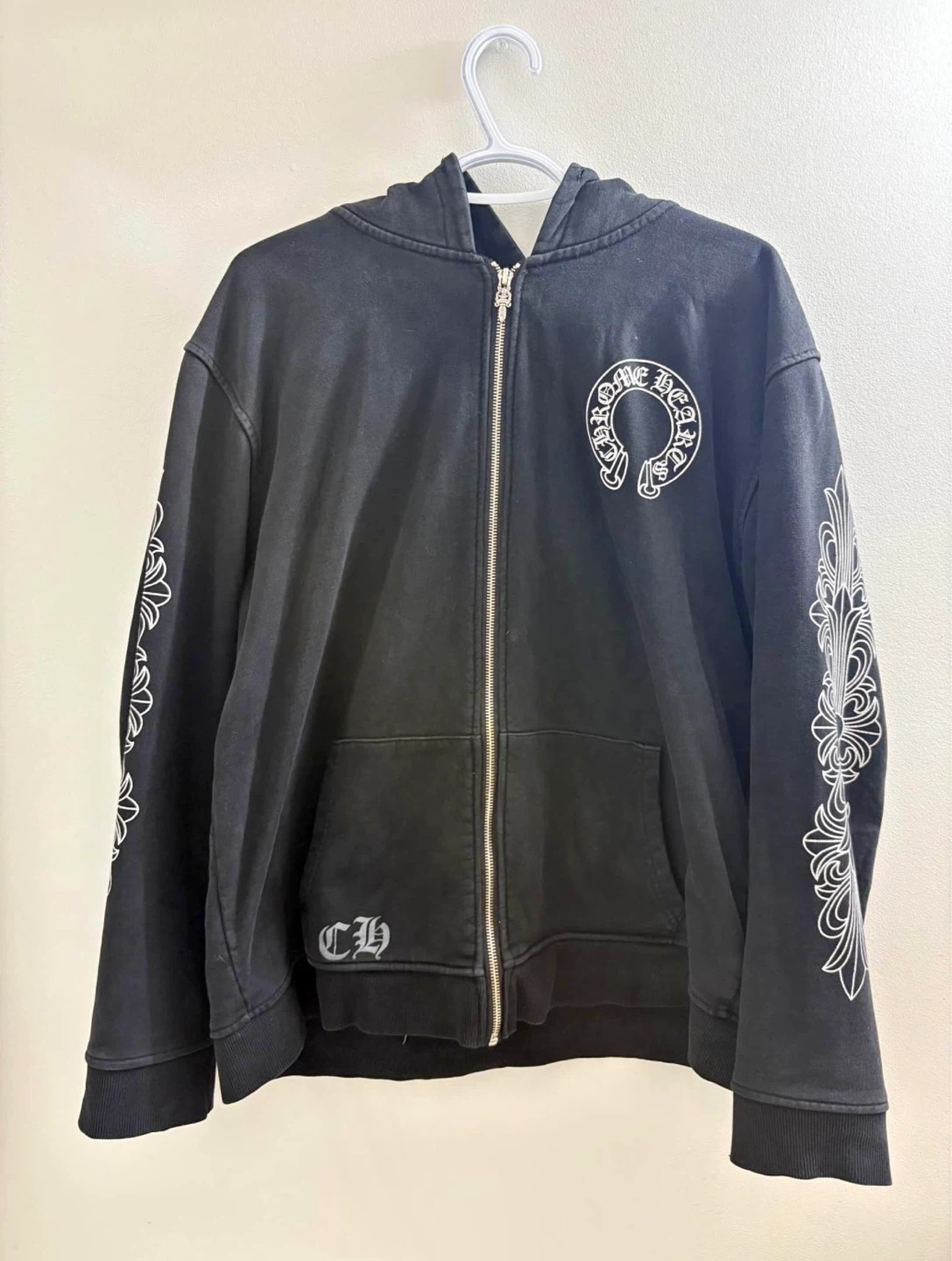 Chrome Hearts Black Horseshoe Logo Zip-Up Hoodie