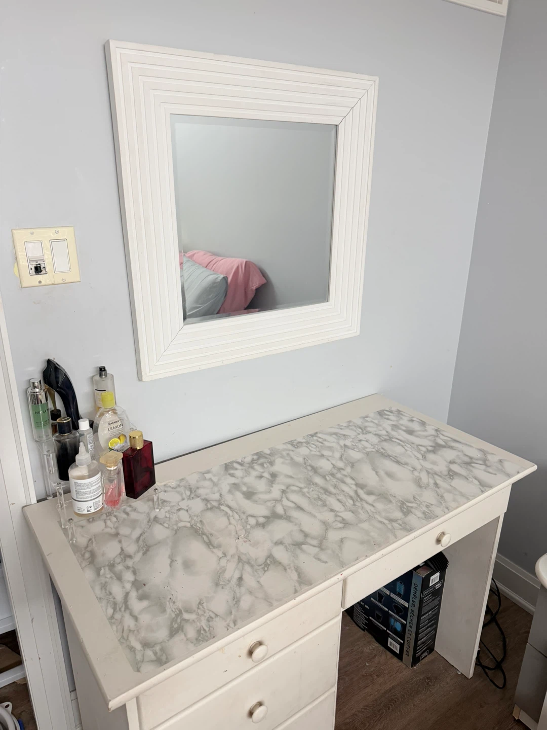 White Vanity Desk with Mirror