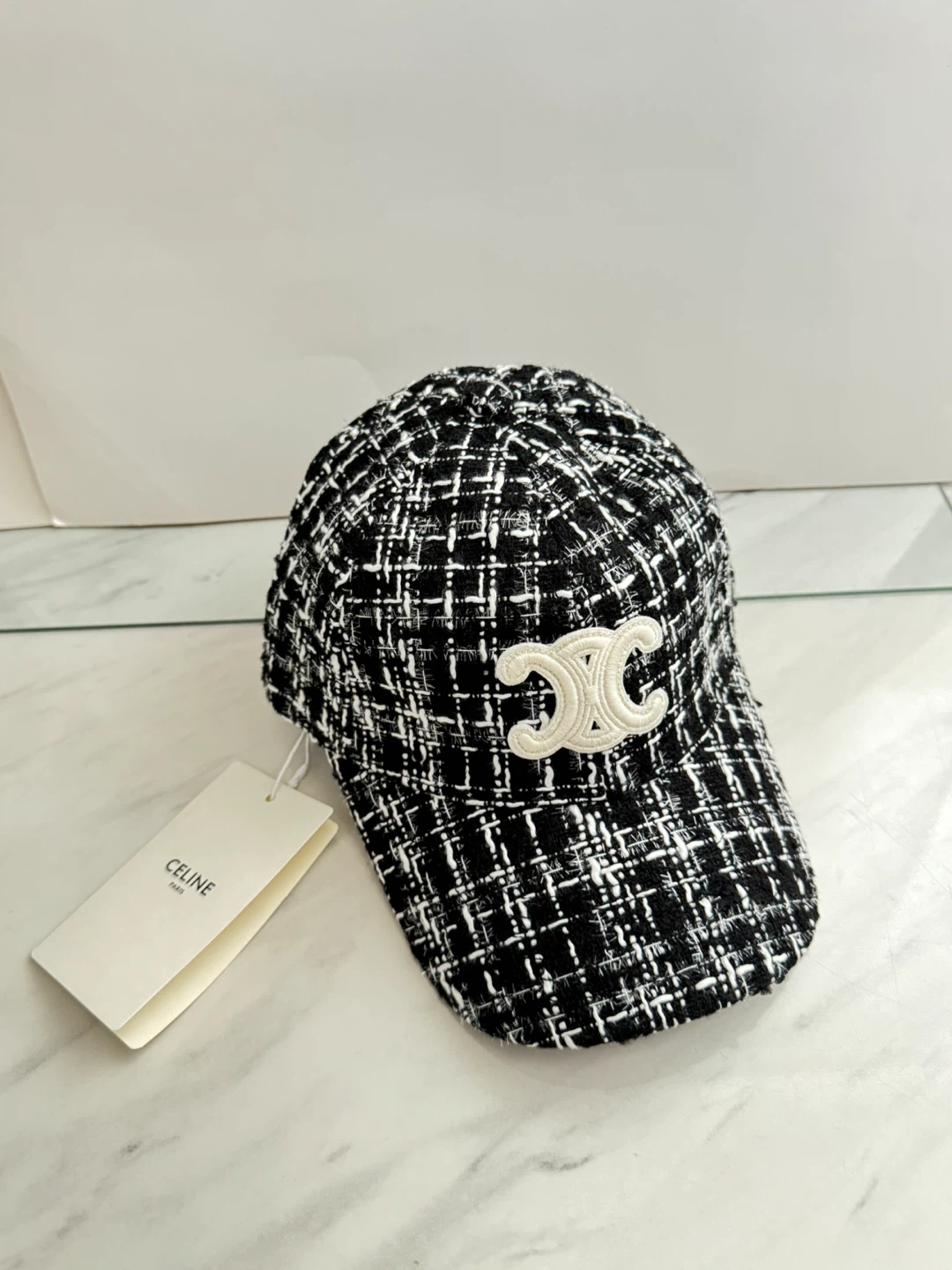 Inspired by Celine Black & White Tweed Baseball Cap