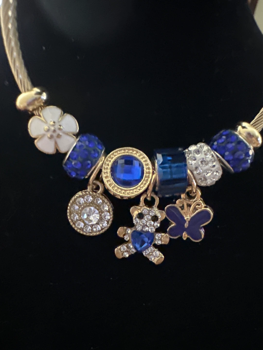 Gold Tone Charm Bracelet with Blue and Crystal Accents - photo 2