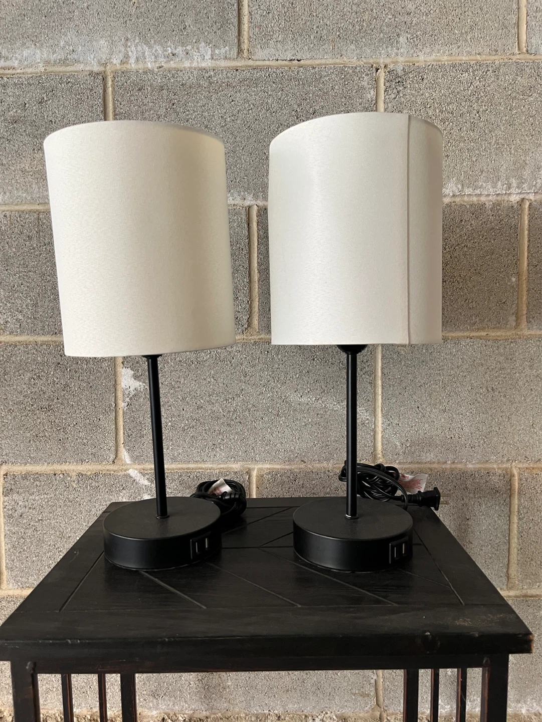 Set of 2 Modern Black Table Lamps with USB Ports
