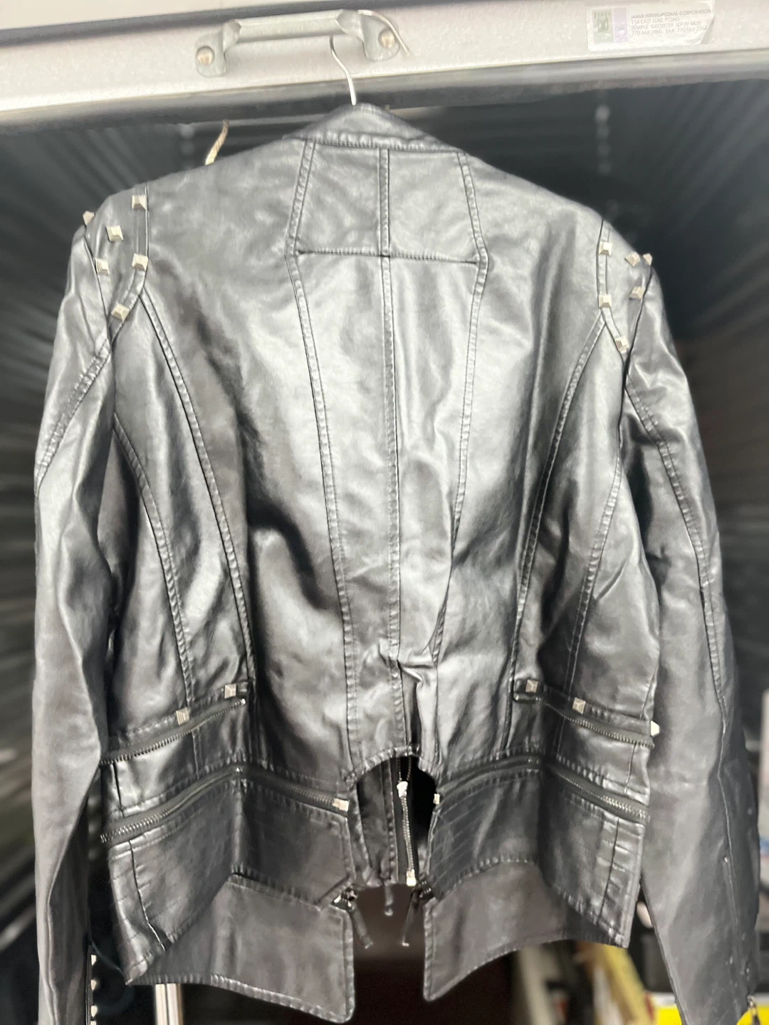 CHOU YATOU Black Faux Leather Studded Moto Jacket - photo 4