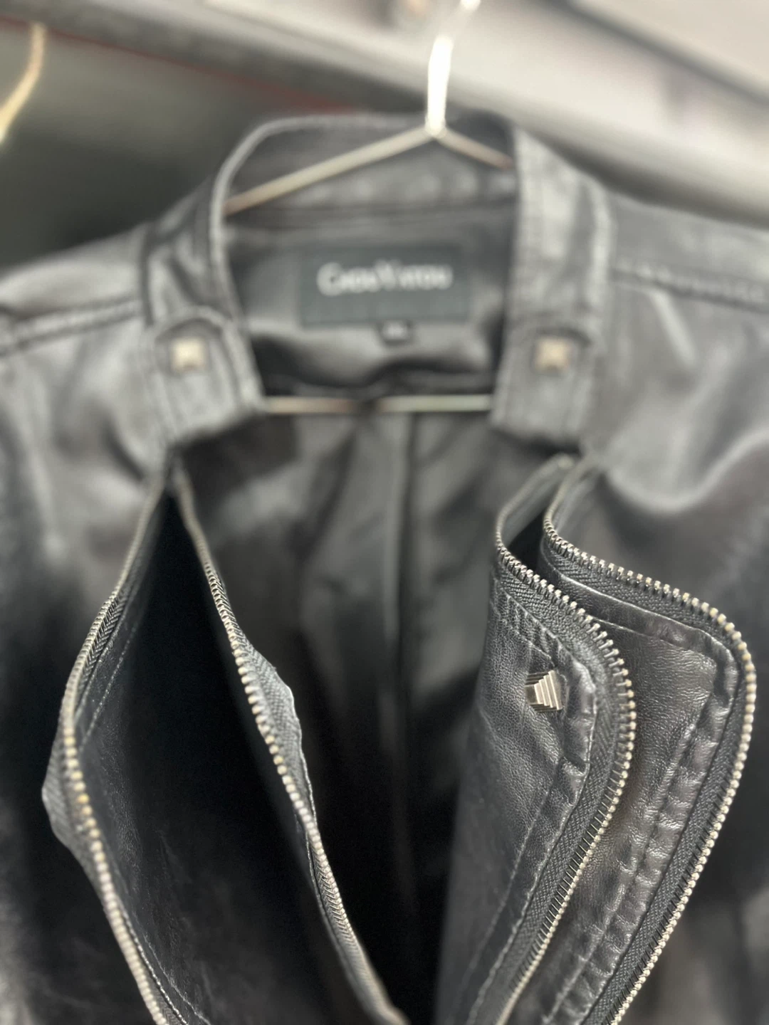 CHOU YATOU Black Faux Leather Studded Moto Jacket