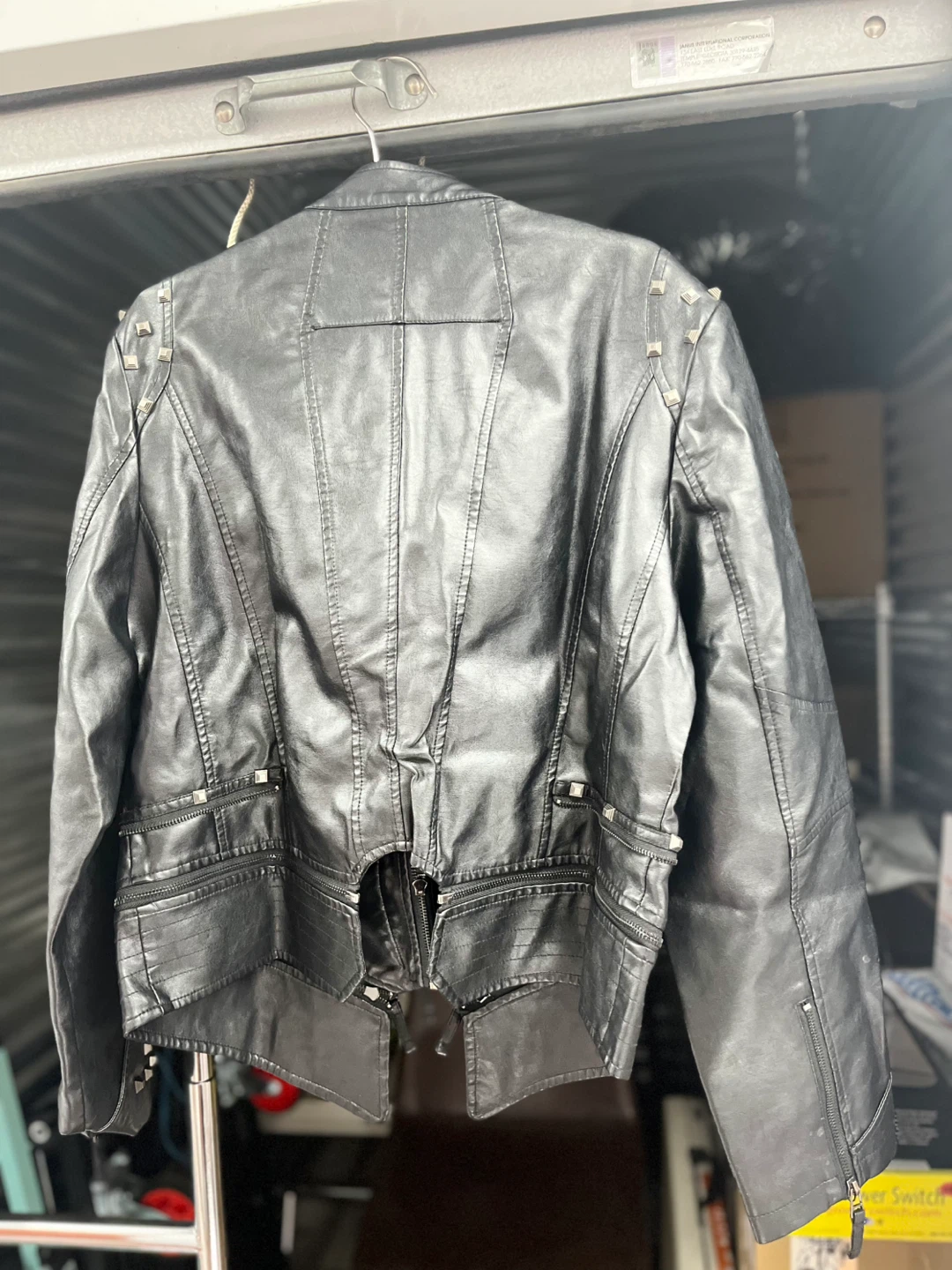 CHOU YATOU Black Faux Leather Studded Moto Jacket - photo 3