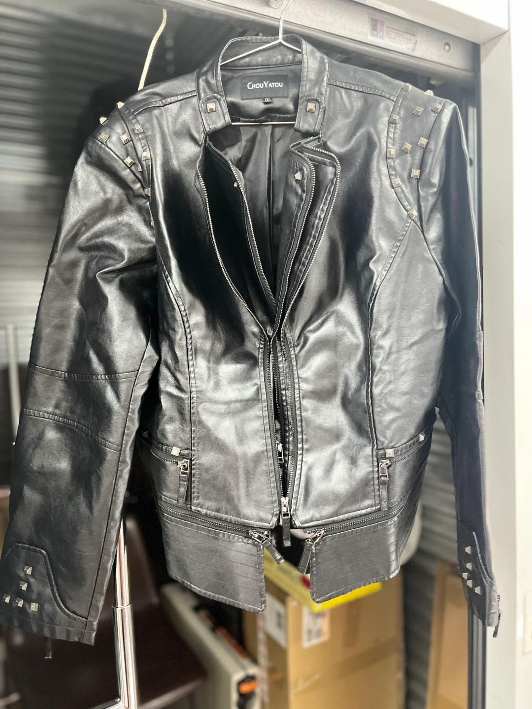 CHOU YATOU Black Faux Leather Studded Moto Jacket - photo 2