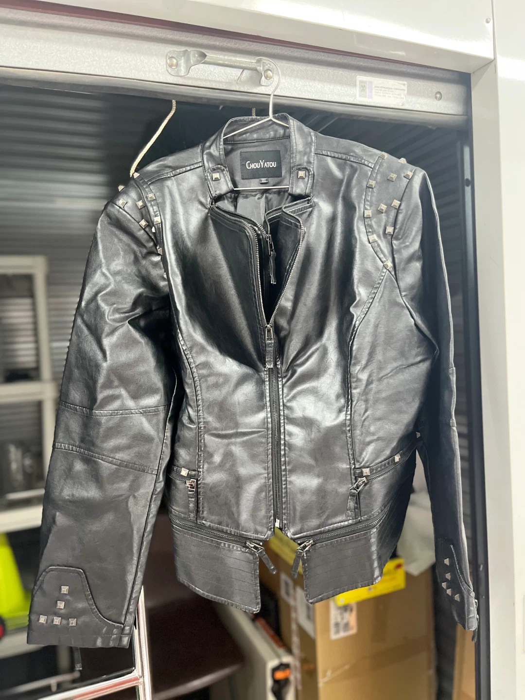 CHOU YATOU Black Faux Leather Studded Moto Jacket - photo 5