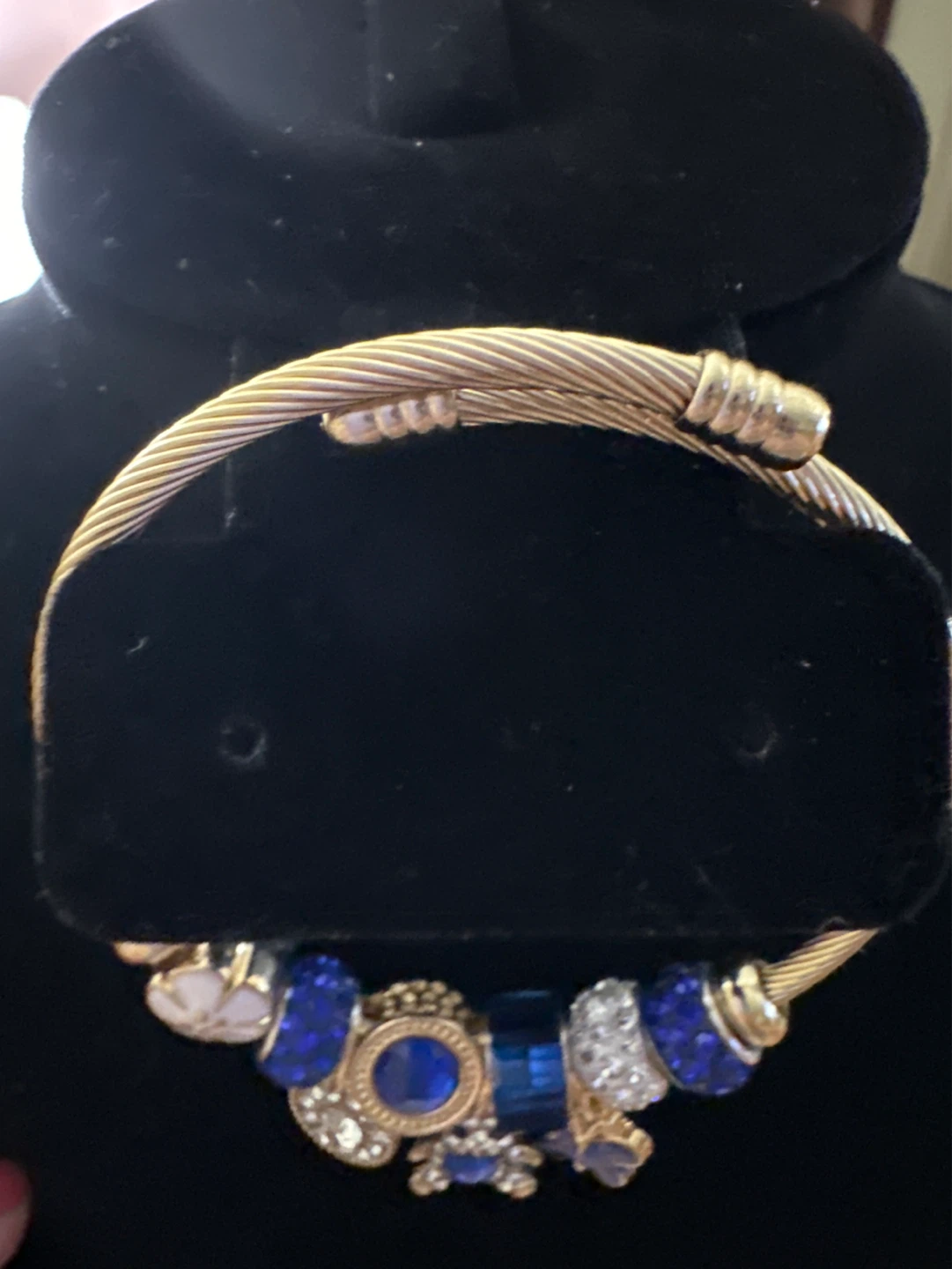 Gold Tone Charm Bracelet with Blue and Crystal Accents - photo 3