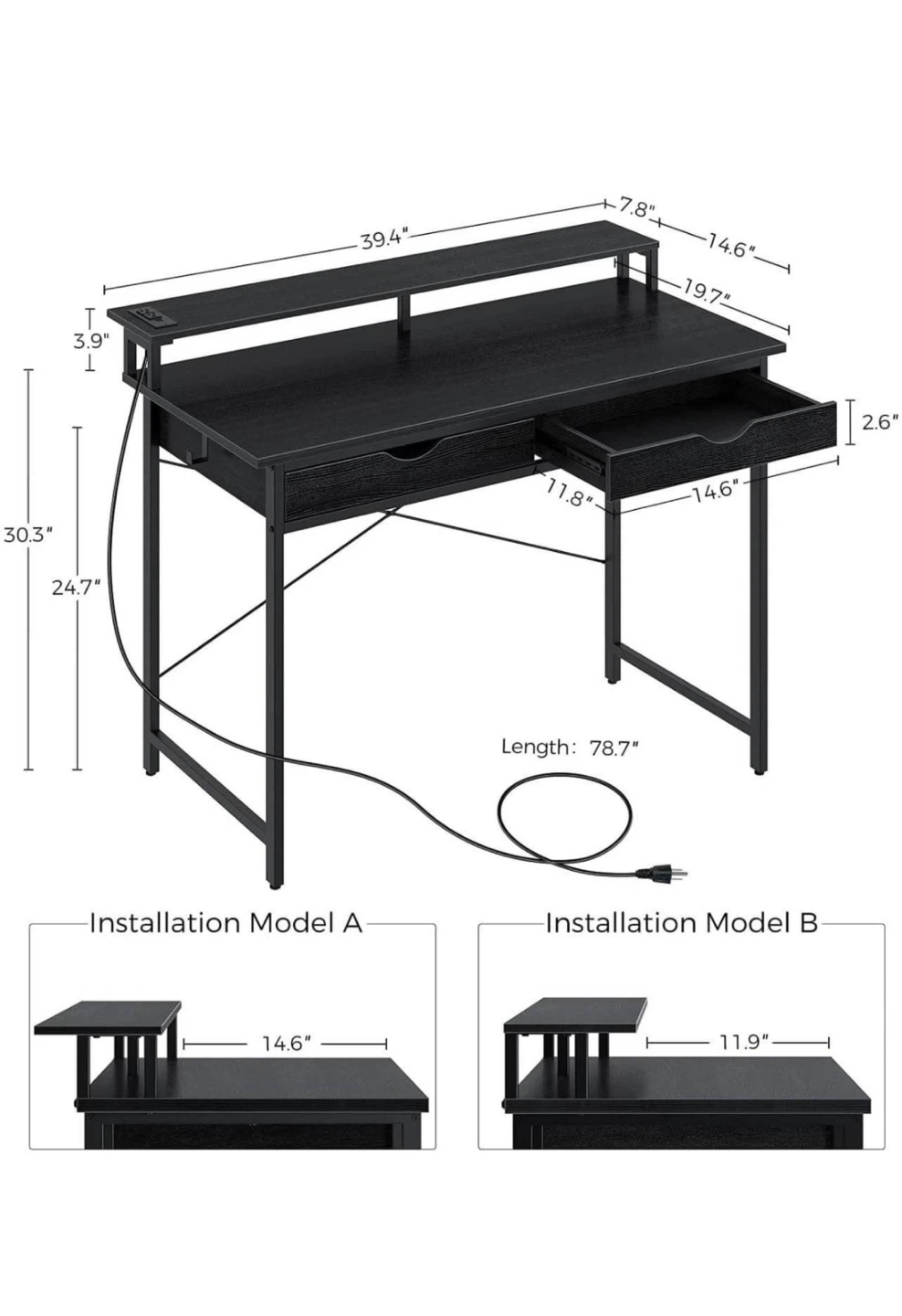 Rolanstal Black Computer Desk with Built-in Power - photo 2