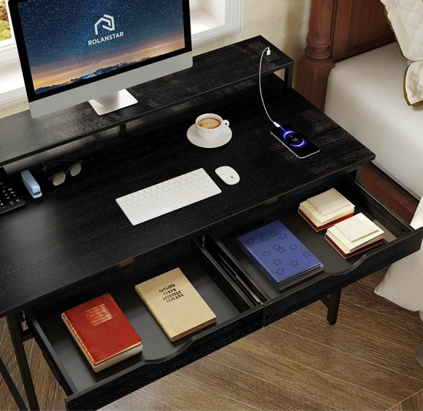 Rolanstal Black Computer Desk with Built-in Power - photo 3